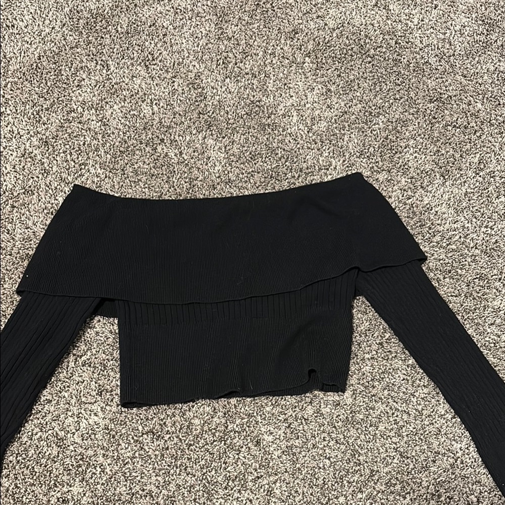 Black Off-Shoulder Ribbed Top